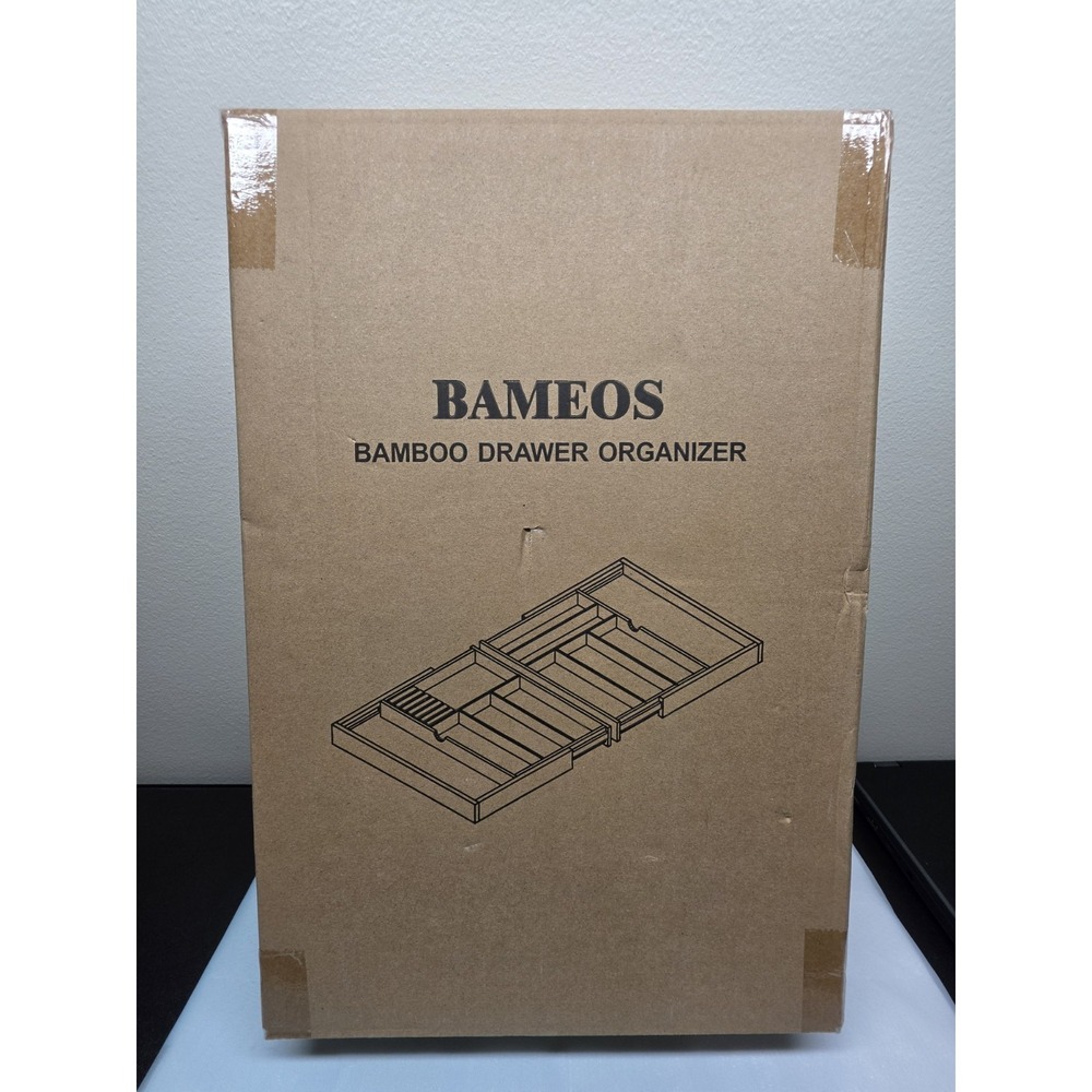 Bameos Drawer Organizer 3" Deep Bamboo - 10 Compartment Flatware Storage